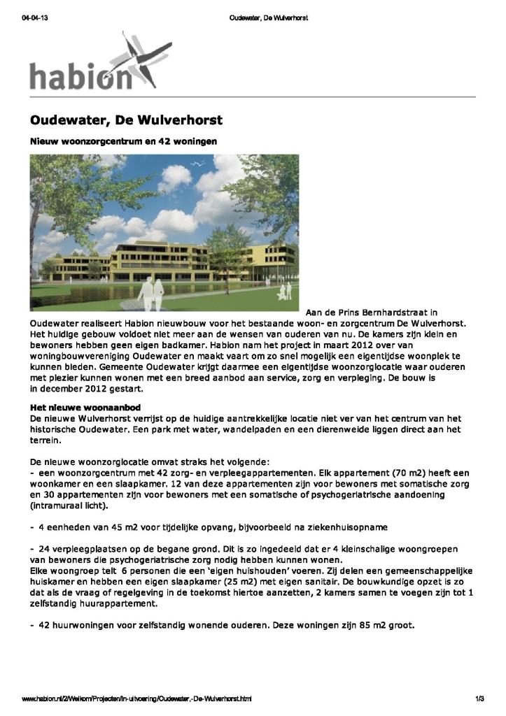 Webtekst Habion overbouwproject De Wulverhorst in Oudewater 